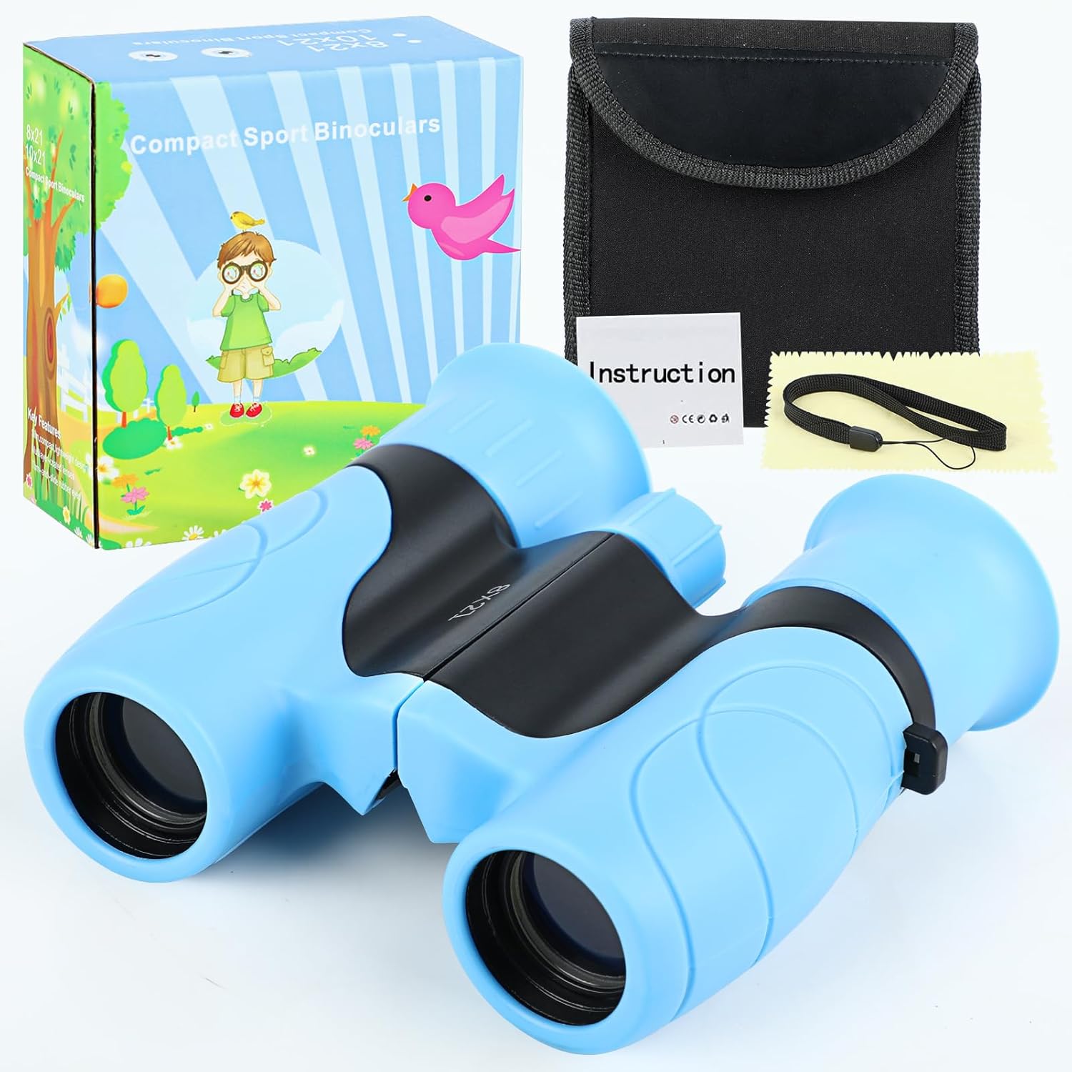 FIZILI Binoculars for Kids 8 * 21 Magnification, Eye-Care and Drop-Proof, Suitable for Bird Watching, Camping, Traveling, Outdoor Games, Telescopes for 3-12 Years Boys and Girls