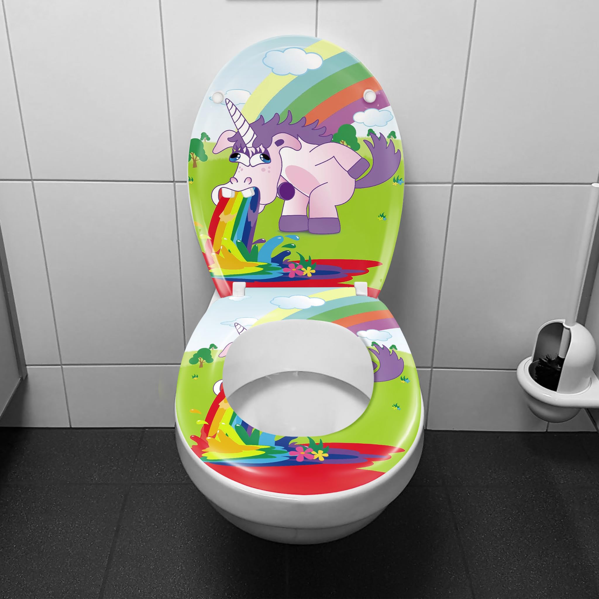 YRHome Deska sedesowa wolnoopadająca, deska sedesowa z powolnym opuszczaniem, różne wzory do wyboru, kolorowy jednorożec