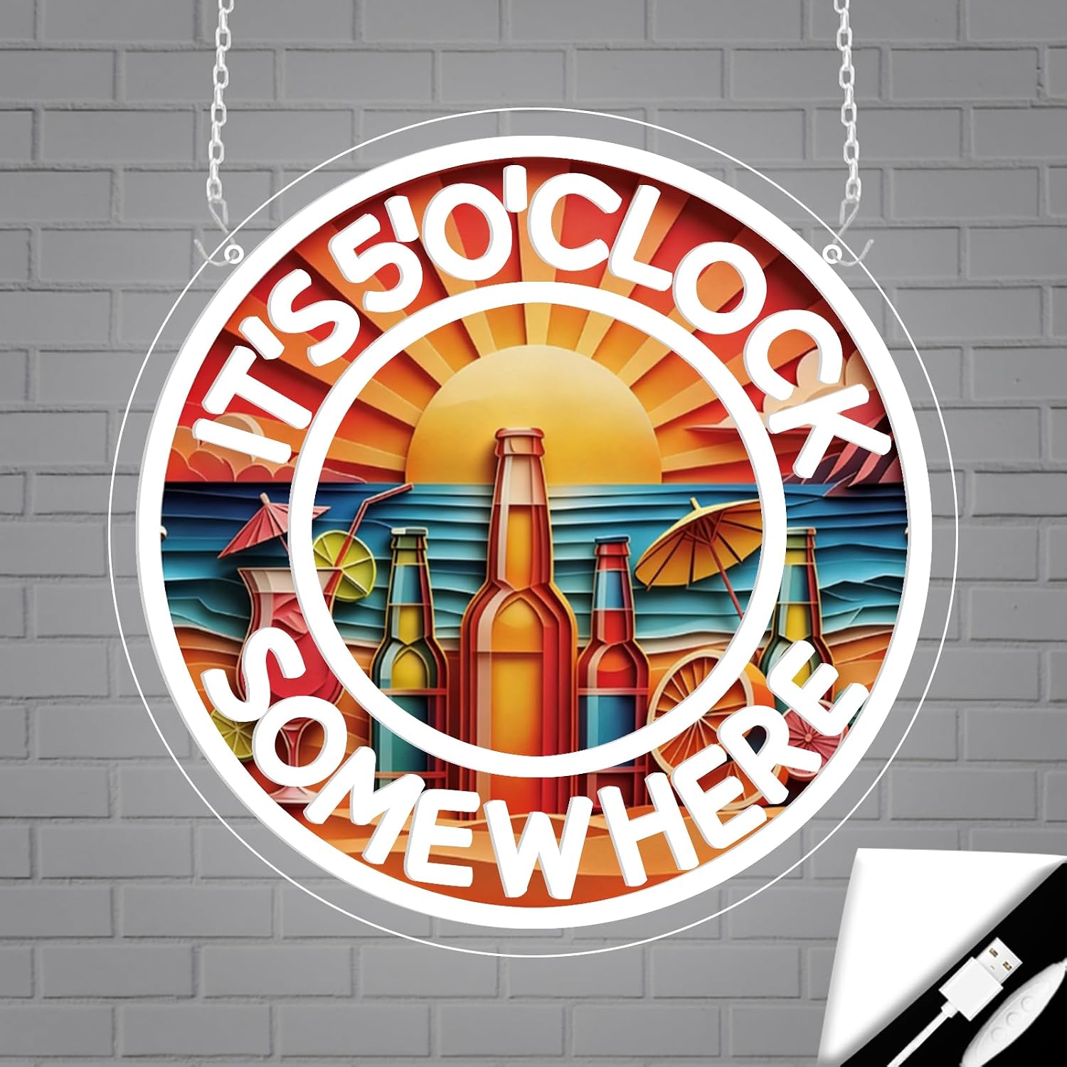 Its 5 00 O'clock Some Where Neon Signs for Wall Decor,Beer Neon Led Sign for Palm Tree Sunset Beach Bar Man Cave Garage Neon Light Five Oclock Somewhere Sign.