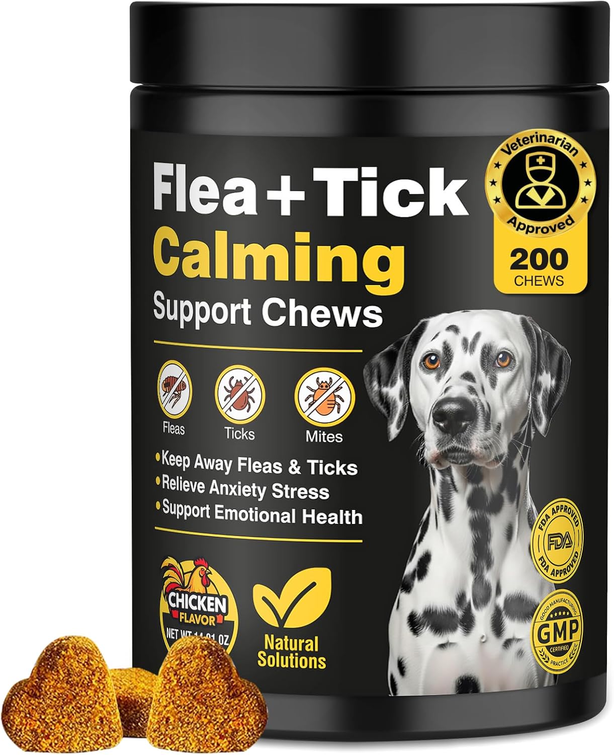 Dog Flea and Tick Treatment Chewable with Calming Supplements 200 Count Oral Fleas Ticks Chewables Support Suitable for All Breeds Ages Reduces Anxiety, Itch, and Sleep Support - Chicken Flavor