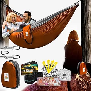 Lazy Monk Camping Hammock | Portable Outdoor Folding Hamock for Travel & Backpacking | Double Two People 2 Person Hammock with Tree Straps | Hamaca para dos - Best Accessories Kit + Bandana - coolthings.us