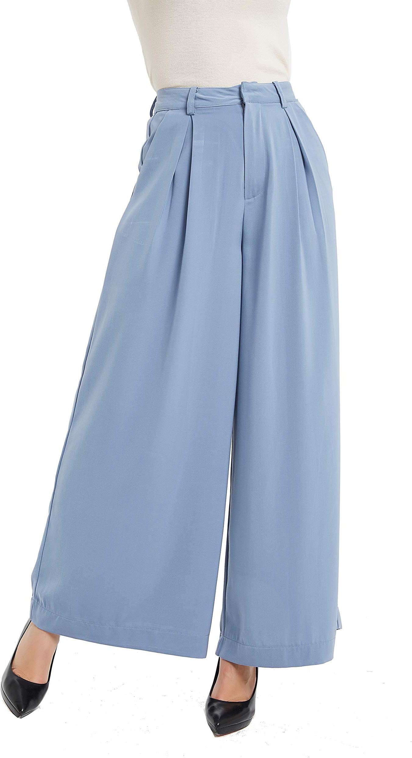 Tronjori Women High Waist Casual Wide Leg Long Palazzo Pants Trousers Regular Size