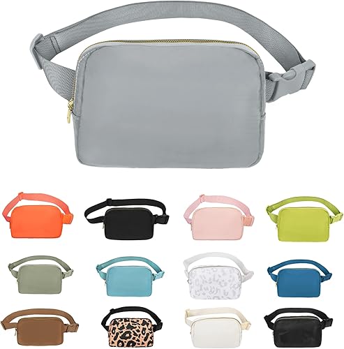 VOROLO Riñonera para mujeres y hombres, bolsa cruzada, bolsa de cinturón con correa ajustable, Gris claro, Talla única