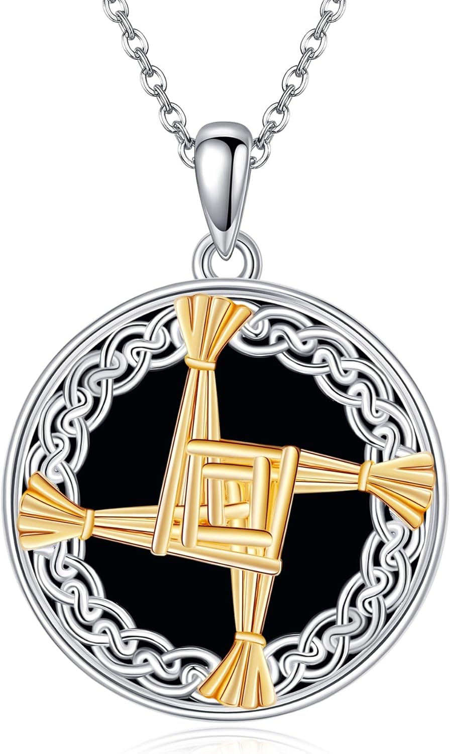 URONE St Brigids Cross Necklace 925 Sterling Silver Saint Brigid Cross Pendant Celtic Irish Jewelry For Women