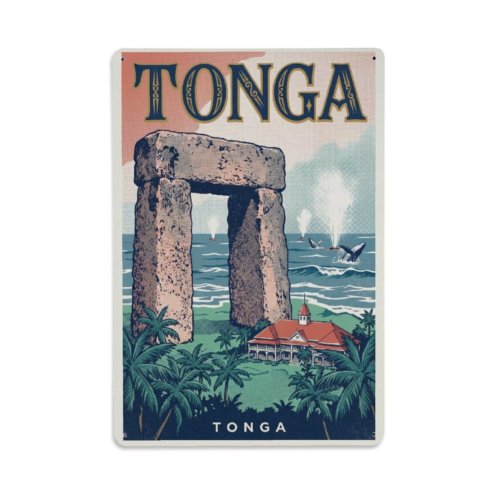Vintage Tonga Travel Metal Tin Sign Plaque Wall Decor for Cafe, Club Bar, Office, Garden Metal Poster 8x12Inch
