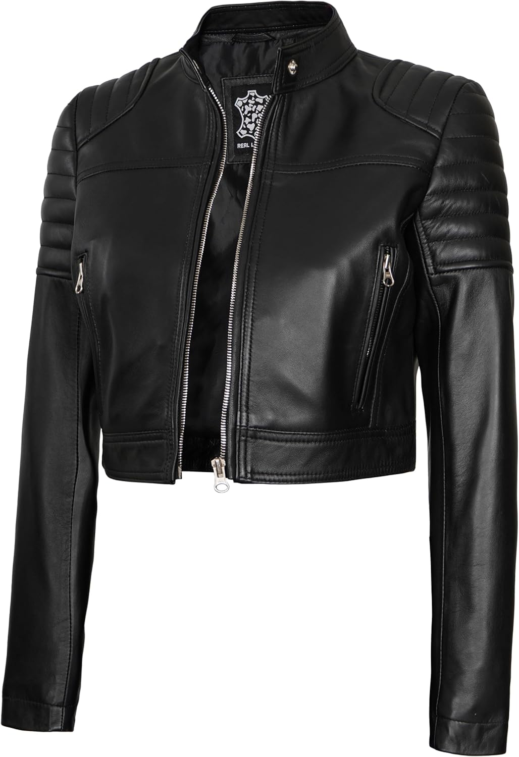 fjackets Women Leather Jacket - Real Lambskin Leather Jackets For Womens - Stylish Cropped Leather Jacket Women