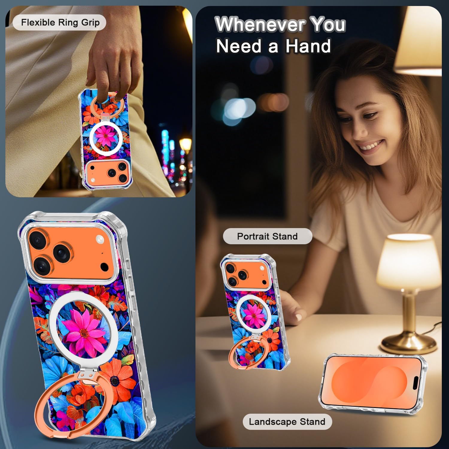 for iPhone 17 Pro Case,[Compatible with MagSafe][Invisible Magnetic Ring Stand],Slim Iridescent Wavy Women Girls Case for Apple iPhone 17 Pro 6.3"(2025),Colorful Flower