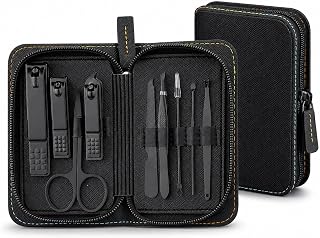 Kit Manicure Profissional 9 Peças em Aço Inox e Carbono com Estojo Portátil Preto | Kit Pedicure Completo para Unhas, Cutículas e Cuidados Pessoais