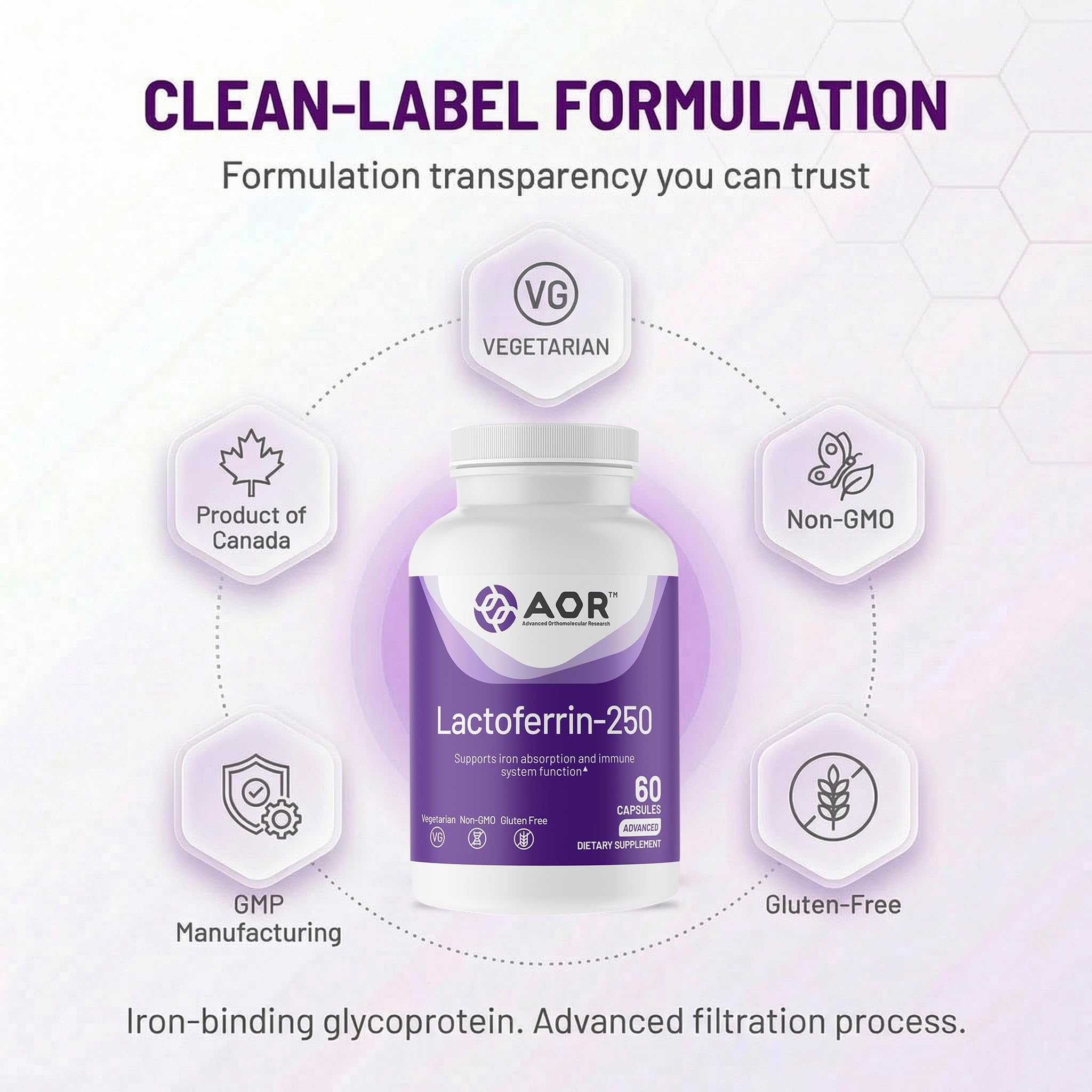 AOR Lactoferrin 250mg Capsules, Iron Balance Support, Non GMO, 60 Capsules — Amazon image 5