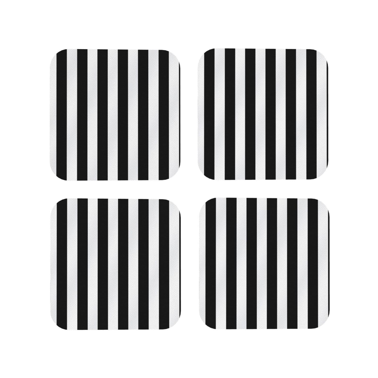 4 Pcs Leather Coasters for Drinks, 4" Drinking Coaster for Tabletop Protection, Black & White Stripe Drink Coasters Set for Kinds of Cups Aesthetic Cup Mat for Home Decor