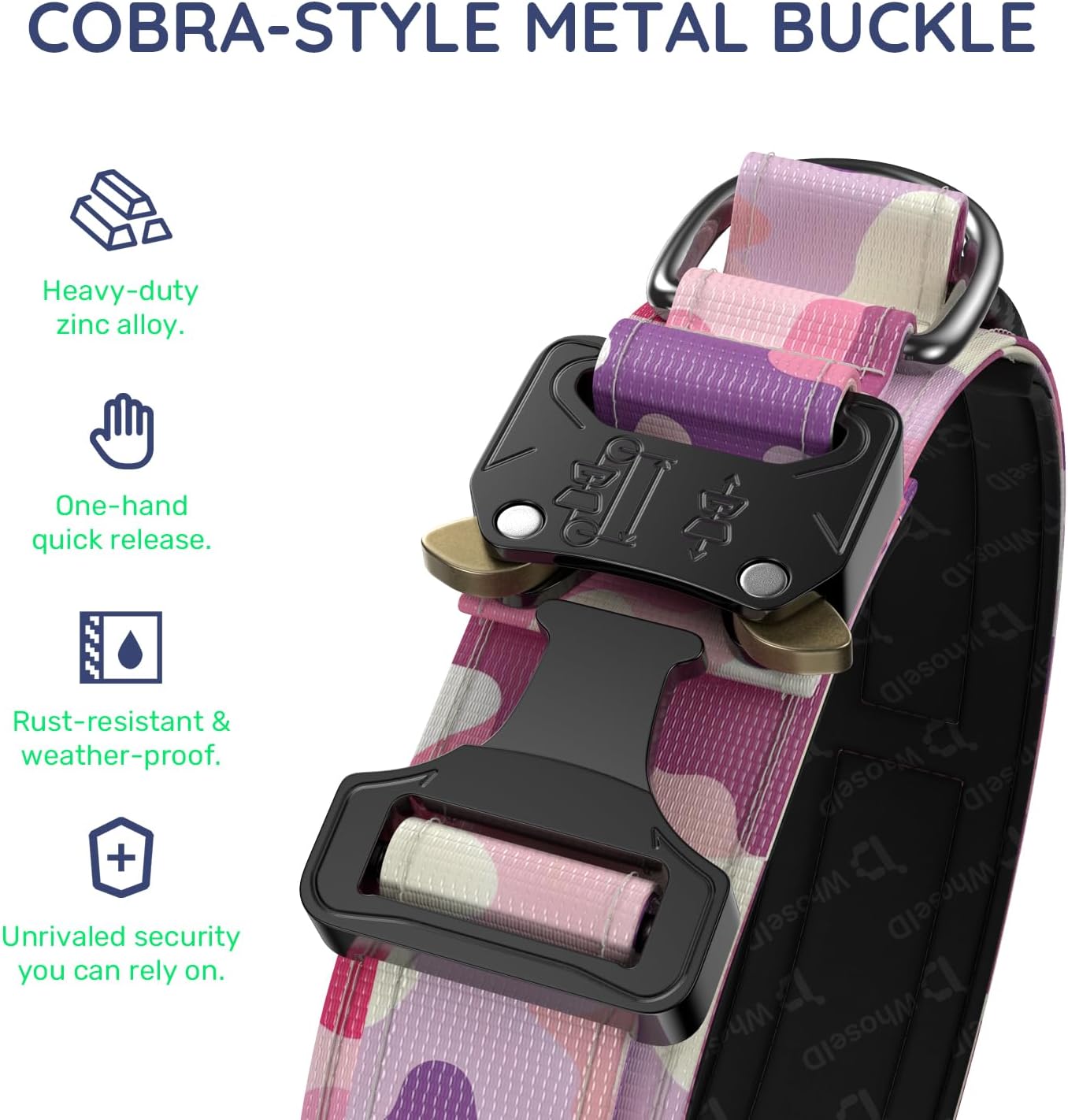 WhoseID Premium Tactical Dog Collar - Adjustable Military Heavy Duty Dog Collar for Medium Large Dogs - Durable Metal Buckle Dog Collar with Leather Control Handle and Soft Comfortable Padding