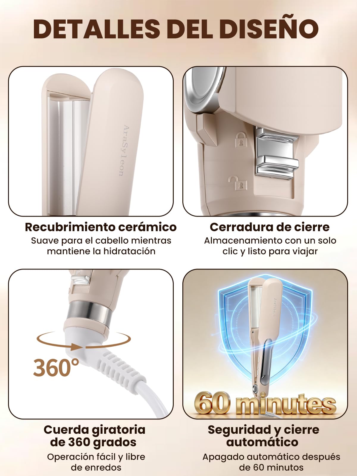 Rizador de Ondas Playeras 22mm | Calentamiento Rápido PTC & Doble Calentamiento para Ondas Naturales Duraderas | 8 Niveles de Temperatura (140-210°C), Seguro con Apagado Automático 60 Min