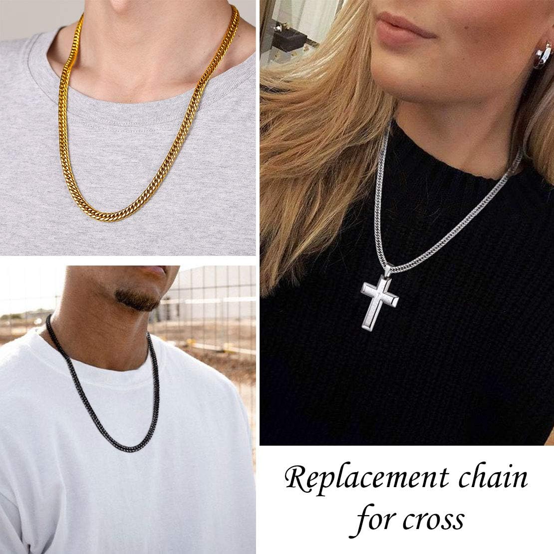 FindChic Men Curb Chain Necklace 18K Gold Plated/Stainless Steel/Black Chunky Double Tight Cuban Link Hip Hop Neck Chains for Men Boys 3.5MM/5MM/6MM/7MM/9MM/12MM 14''-30'' 8 Length Options (Send Gift Box)