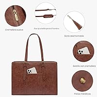 Vista 5 de LOVEVOOK Bolsa de mano para laptop para mujer, bolsa de trabajo vintage de 15.6 pulgadas con embrague, bolso grande de cuero para laptop con soporte