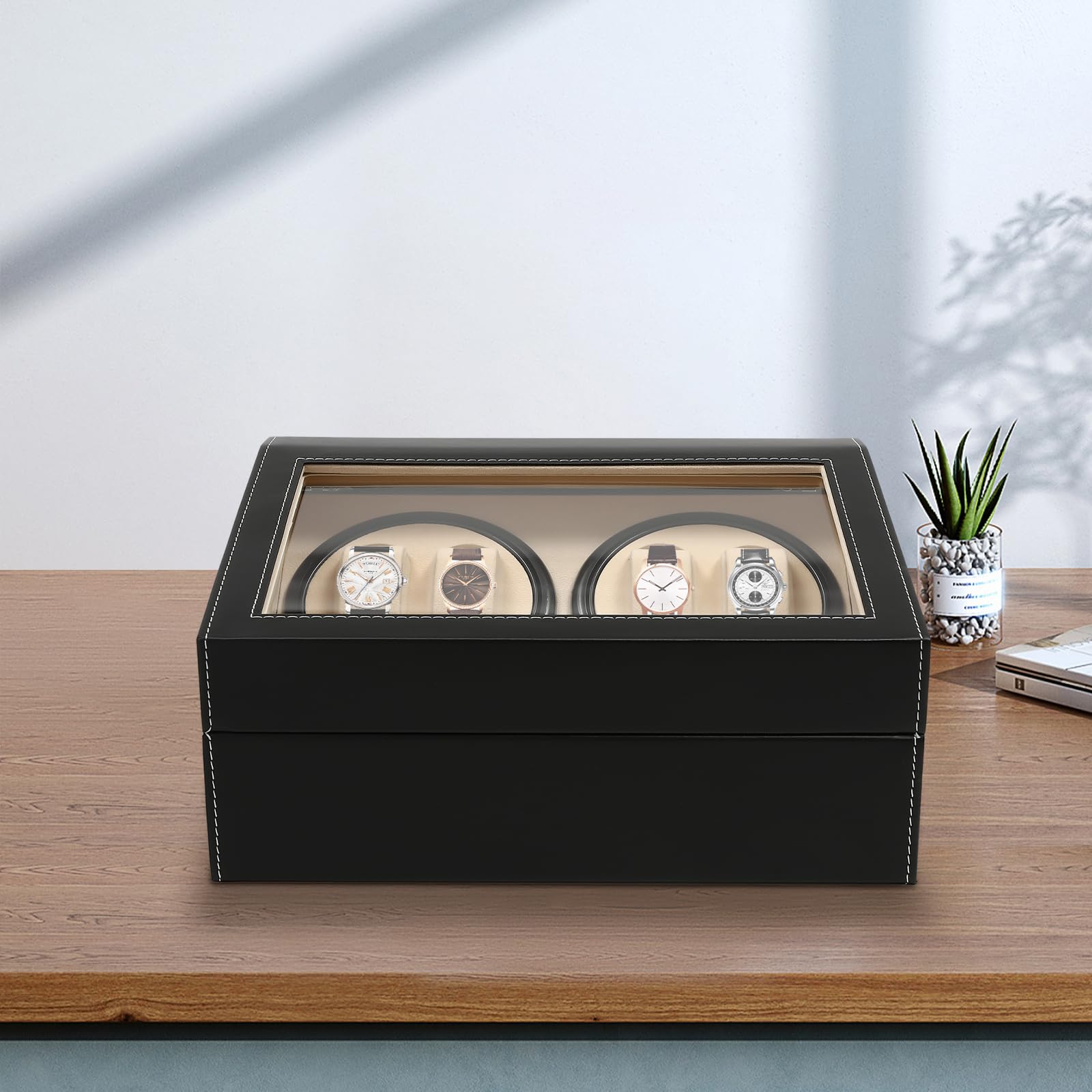 Uhrenbeweger für Automatikuhren 4 Uhren+6 extra Speicherplätze super leisem Luxuriöser Automatik Uhrenbeweger Watch Winder Uhrendreher