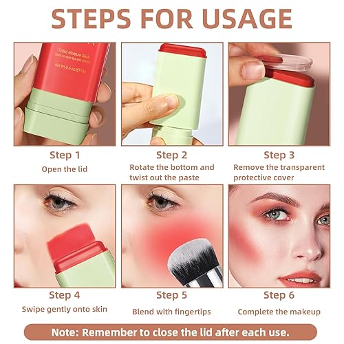 Vista 18 de Lápiz de rubor en crema para mejillas, ojos y labios, barra de maquillaje multiusos, hidratante tintado apto para viajes, rubor natural mezclable