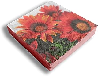 Set of 20 Individual Decoupage Shabby Chic Paper Party Napkins Orange Sunflowers, Flowers Watercolor Decor Luncheon Napkin for a Birthday holiday, Wedding, Cocktail Party