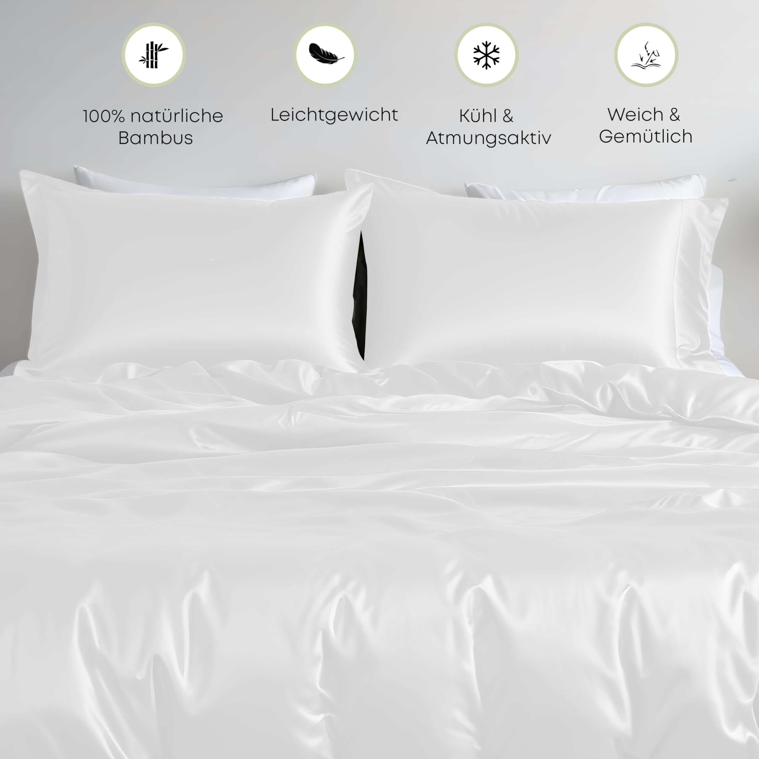 LINENWALAS Bambus-Bettwäsche-Set, Premium-Bettbezug-Set aus Bambusseide mit Kissenbezug, 2-teiliges Bettwäscheset, 155 x 220 cm, luxuriöser, weicher, kühlender Steppdeckenbezug (weiß)