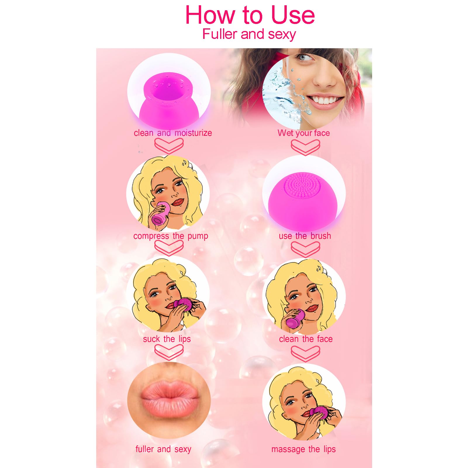 Bomba de Labios de Silicona 2 Colores para Masaje Facial con Cepillo