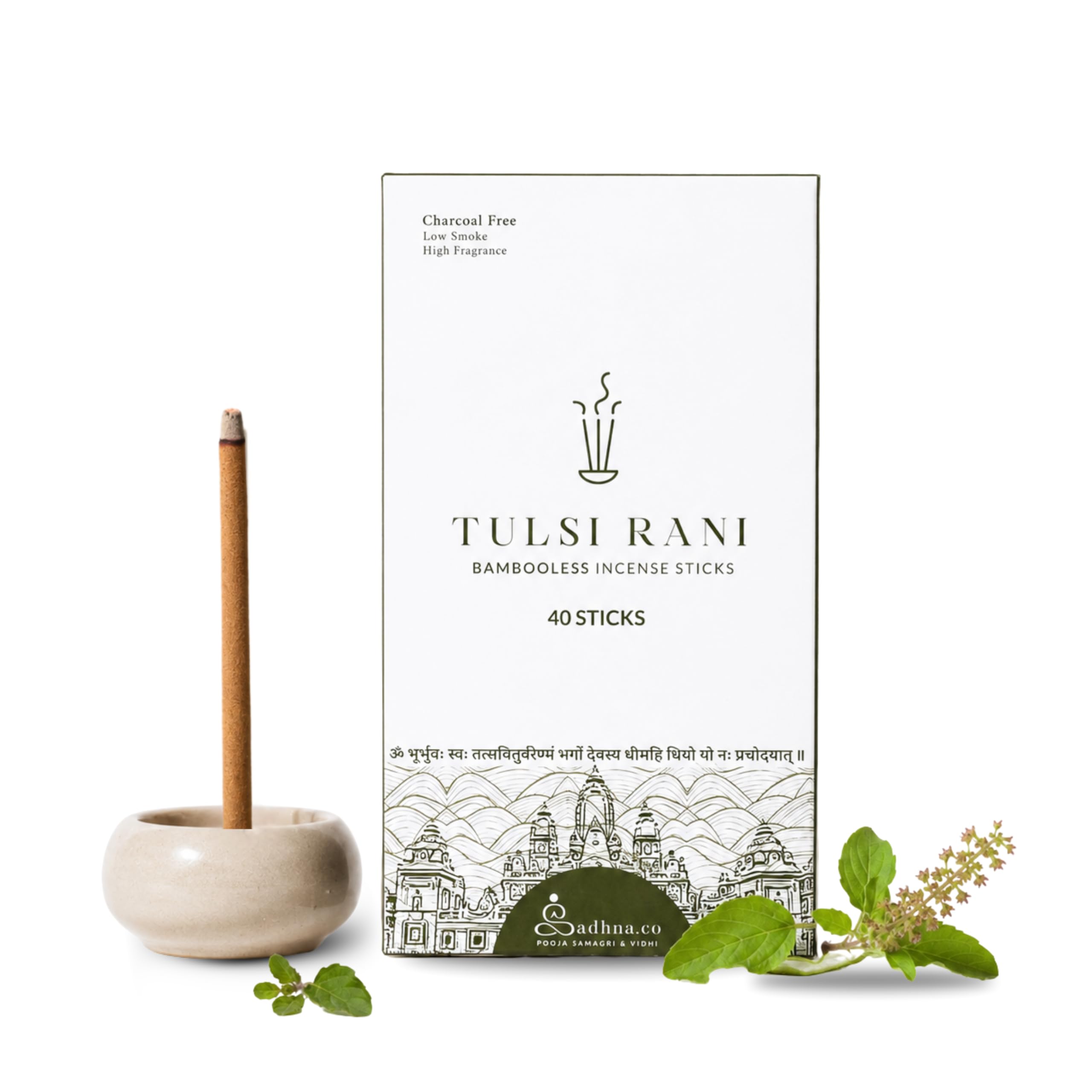Sadhna.co Tulsi Rani Bambooless Incense Sticks – Natural, Chemical-Free Agarbatti for Pooja, Meditation & Relaxation with Long-Lasting Fragrance (40 Sticks).
