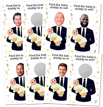 RokAPary Who is the Babys Daddy Baby Shower Scratch Off Game, Easy to Play Silly Games, Funny Idea, Ice Breaker Activity. DIY Raffle Cards, Set of 40 Cards Made in USA