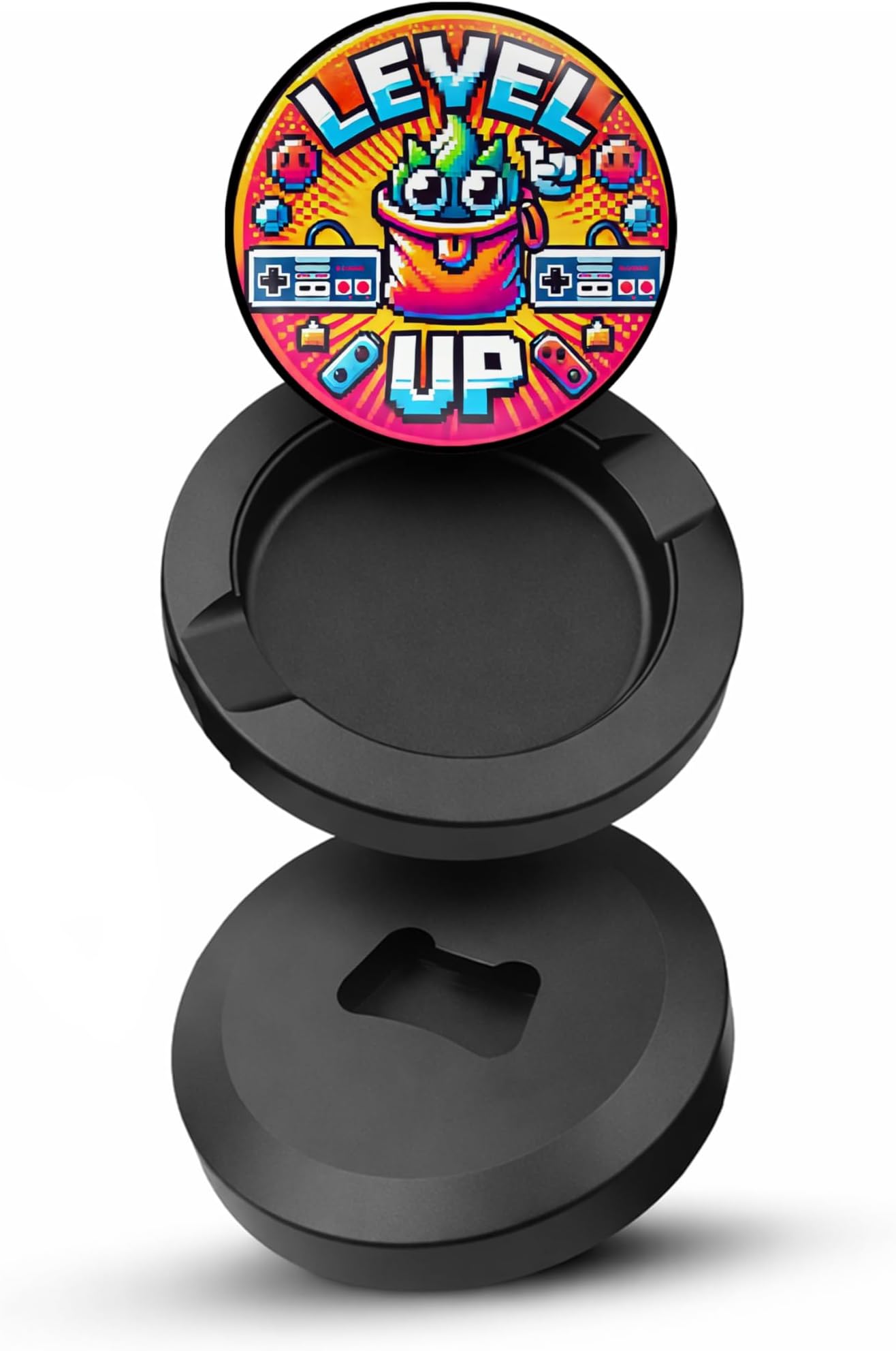 Duo LEVEL UP Gamer Snus Holder, 8-Bit Retro Snus Pouch Organizer Tin, Dual-Chamber Design, Airtight O-Ring Seal, Odor-Reducing Pocket Stash, Compact Travel Container Duo Black