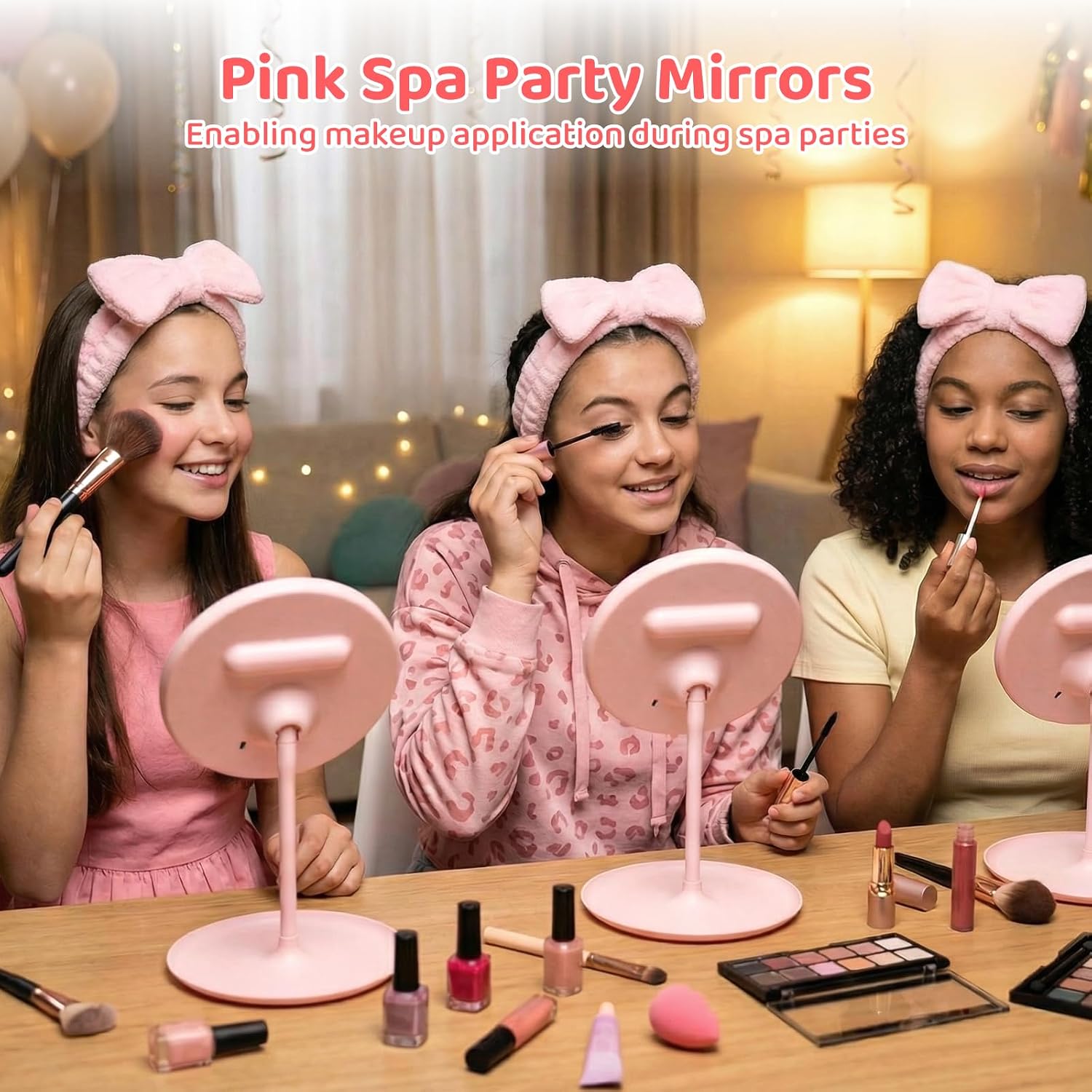 6 Pcs Pink Makeup Mirrors Set, 6.9 Inch Round Glass, Lightweight Portable Plastic Vanity Mirror for Desktop, Perfect for Spa Parties & Birthday Favors image 3
