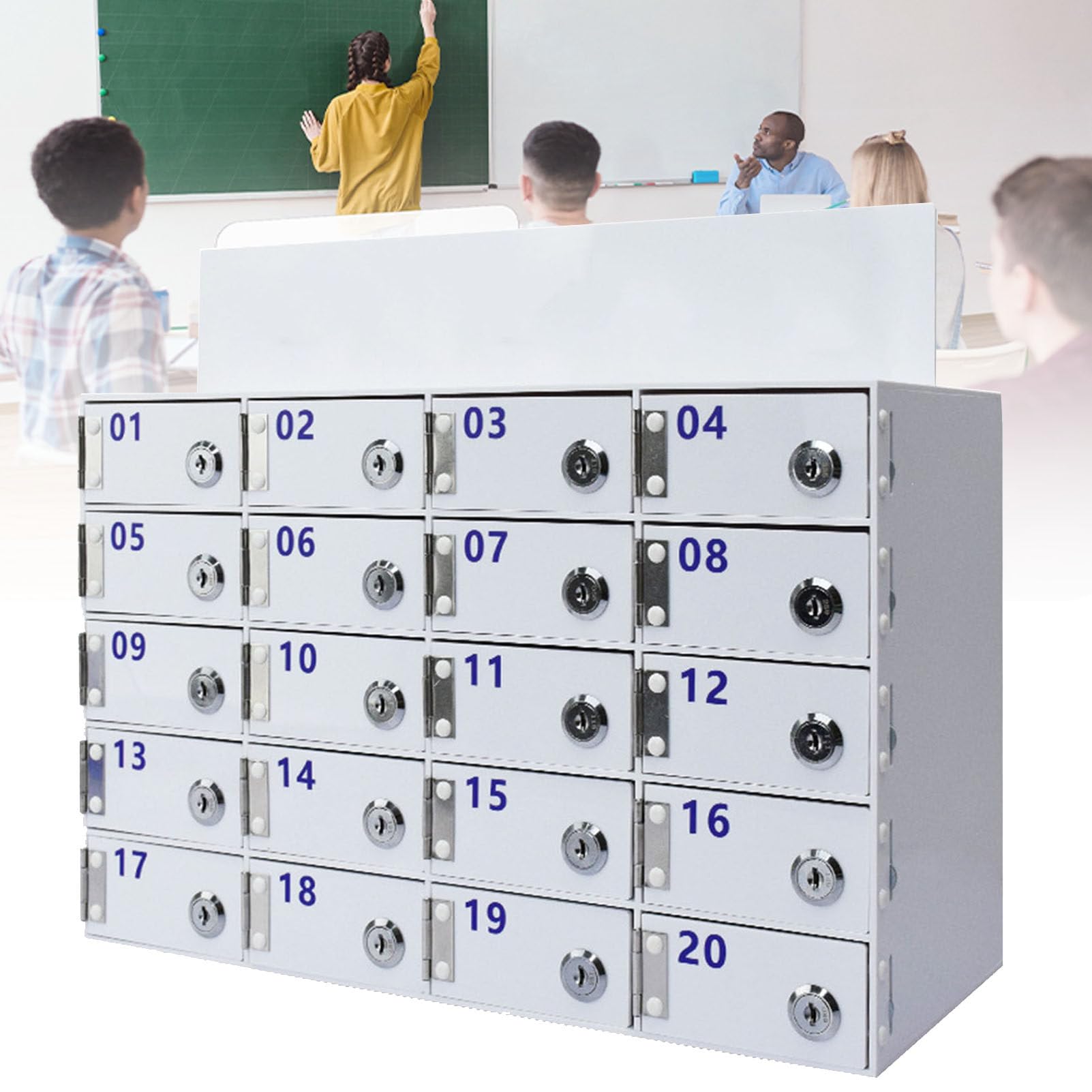 Caja de seguridad para móviles con ranuras individuales y llaves independientes