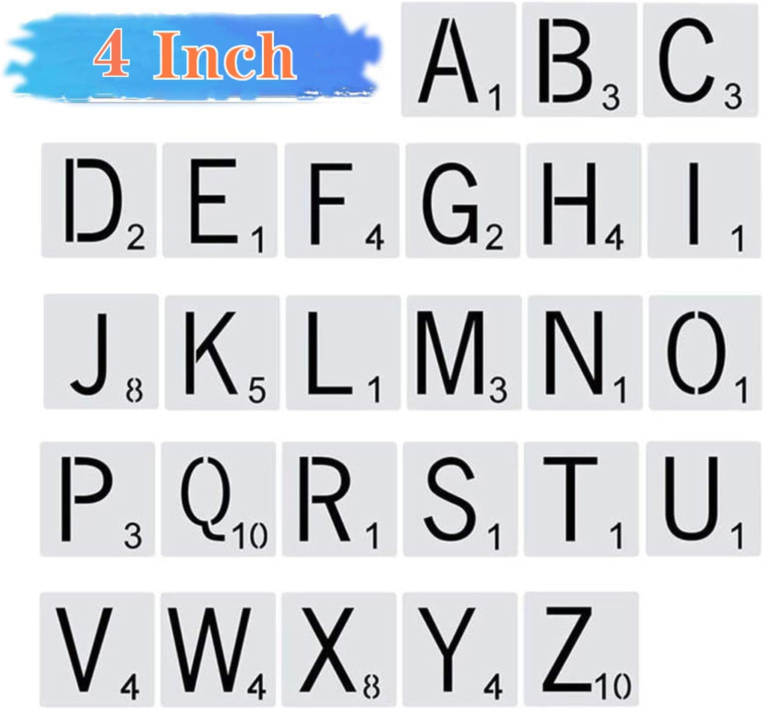 26pcs Scrabble Letters Stencil, Reusable Scrabble Letters for Wall Decor, DIY Crafts, Painting and Family Names (4inch)