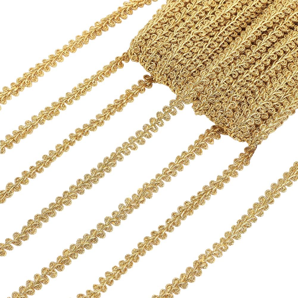 PH PandaHall 25m/27.3 Yards Metallic Gimp Braid Trim, 0.39 inch/10mm Centipede Lace Ribbon Decorative Gold Fabric Trim forCostume Sewing Jewelry Making Home Decoration