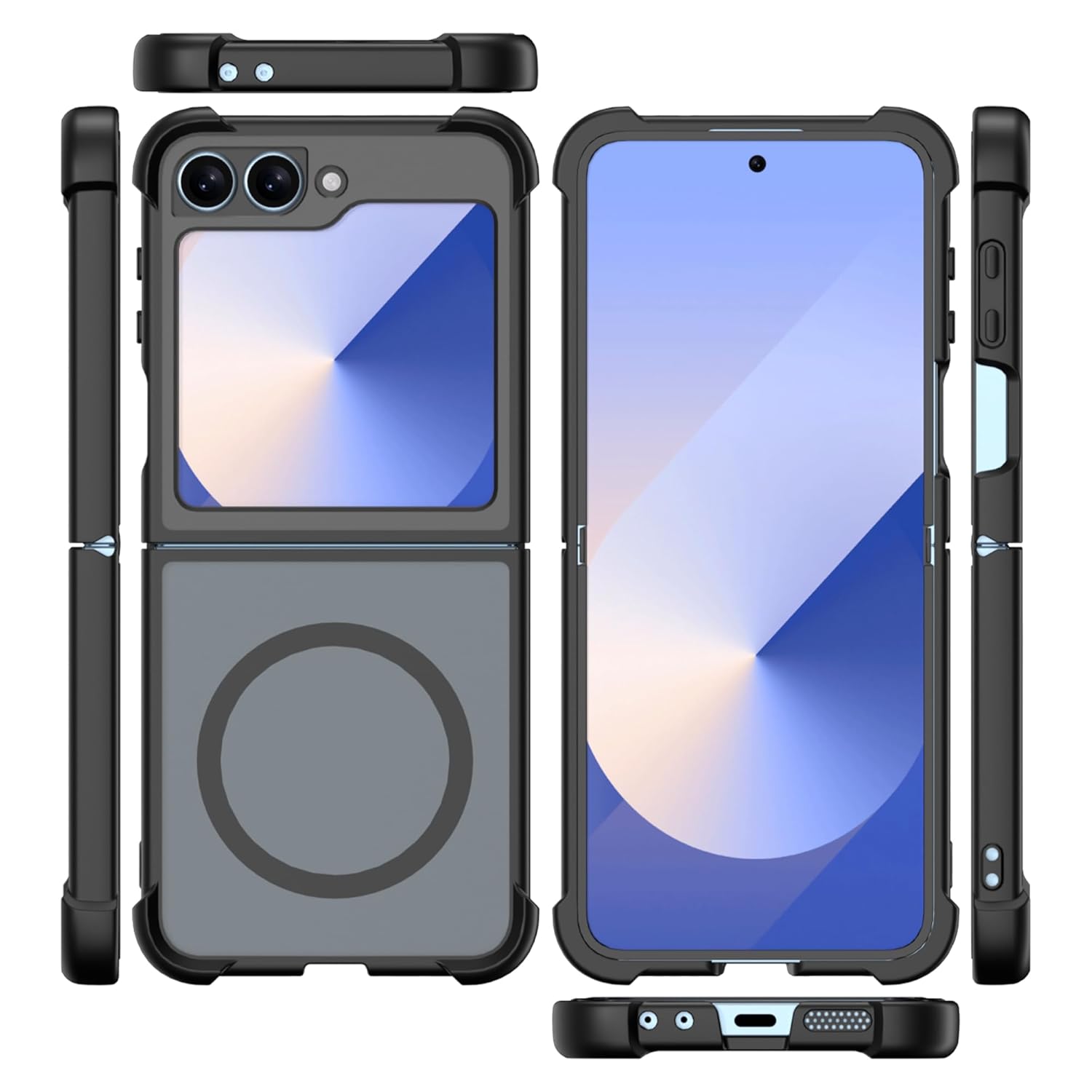 Cubix Back Cover for Samsung Galaxy Z Flip 5 Case Magnetic Ring Air Cushion Shockproof Bumper with Camera Protection and Feather Touch Finish Slim Fit Design (Black) Cubix Back Cover for Samsung Galaxy Z Flip 5 Case Magnetic Ring Air Cushion Shockproof Bumper with Camera Protection and Feather Touch Finish Slim Fit Design (Black)