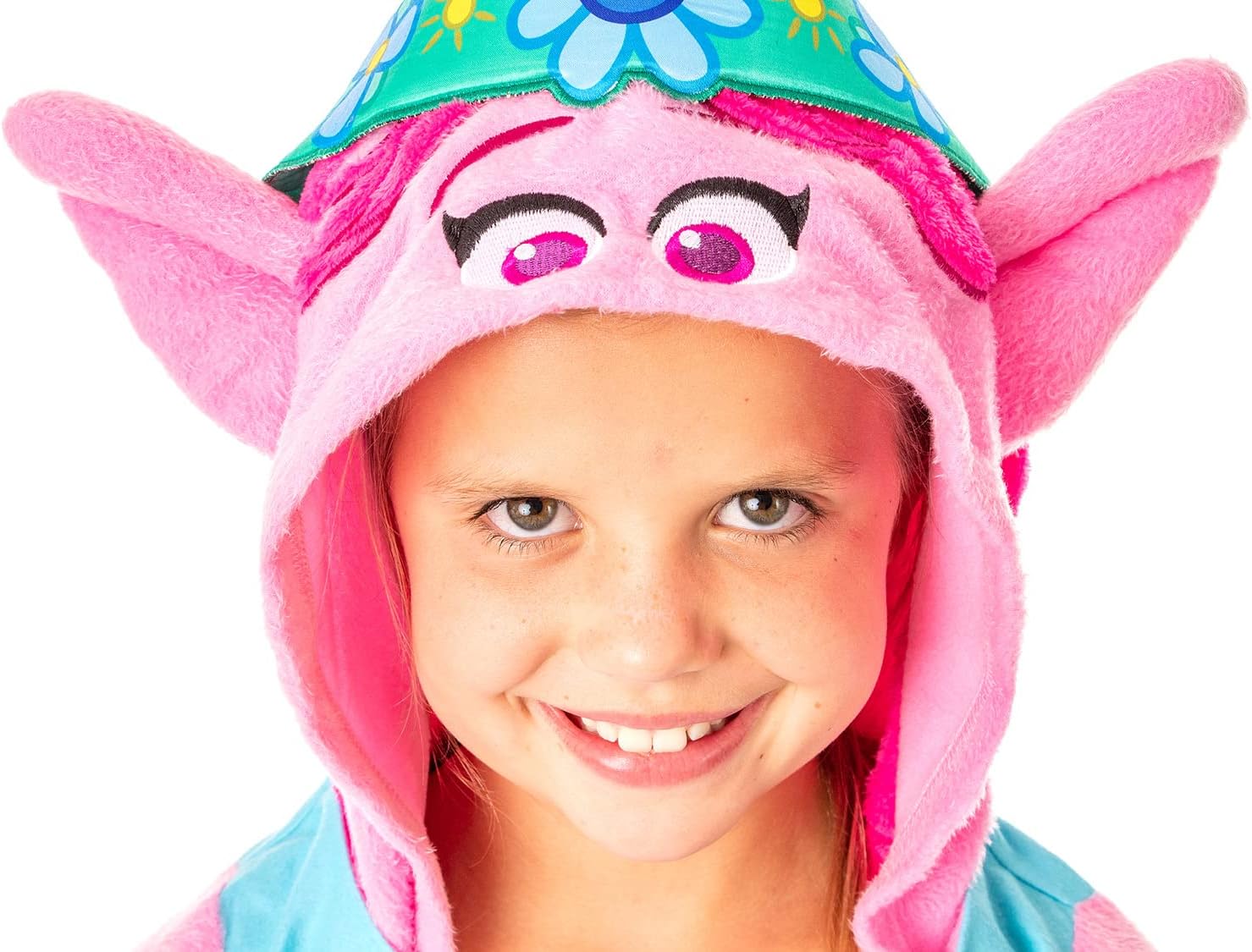 INTIMO DreamWorks Trolls Movie Girls' Poppy 3D Character Pullover Hooded Nightgown Pajama Lounge Sleepwear