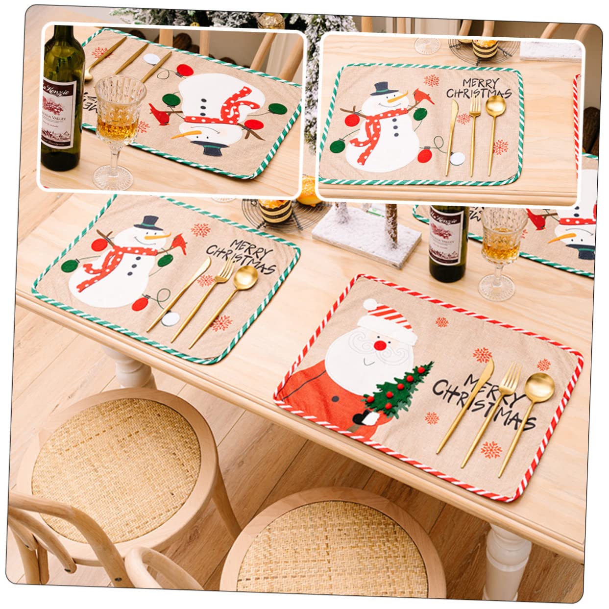 TOPBATHY 4 Piezas Decoración navideña Posavasos navideños Christmas Tablecloth Christmas Decor manteles de Santa Claus Mantel de Navidad decoración de la Mesa del hogar tapete de Mesa Tela