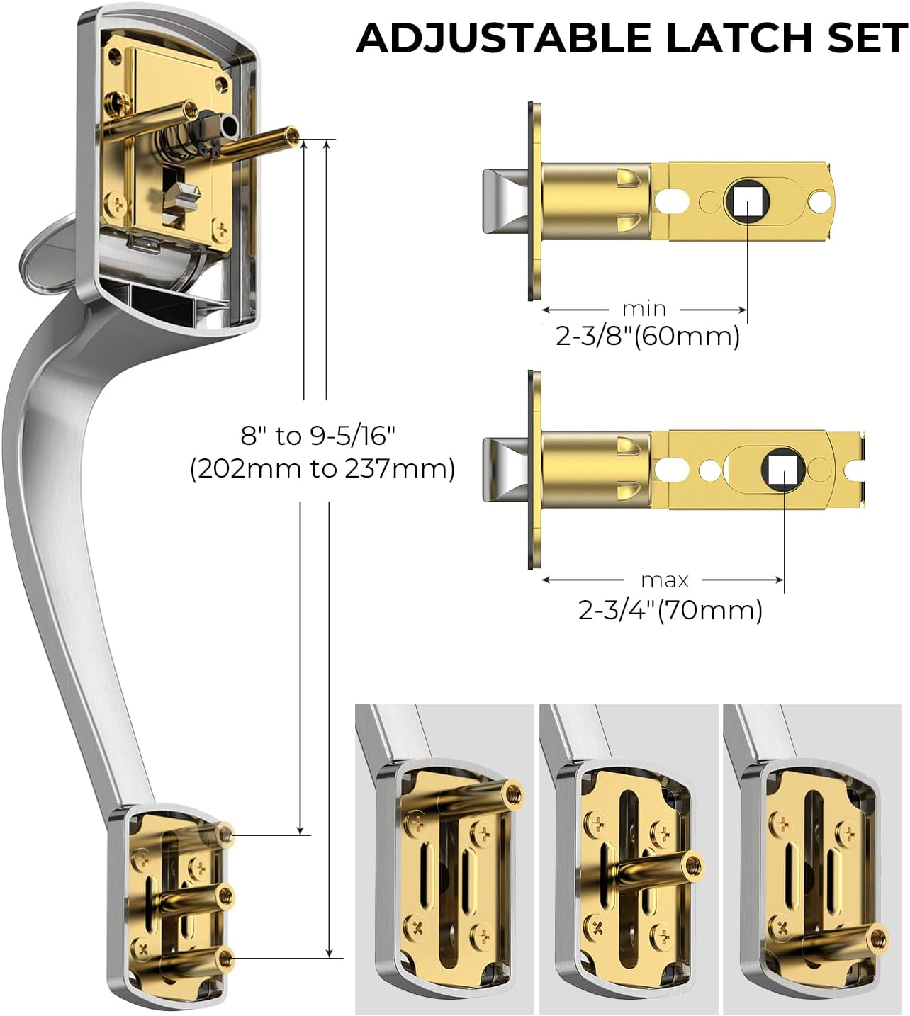 Front Door Handle No Lock for Right & Left Handed Doors, Modern Exterior Door Handle with Reversible Lever, Lower Half Grip, Satin Nickel