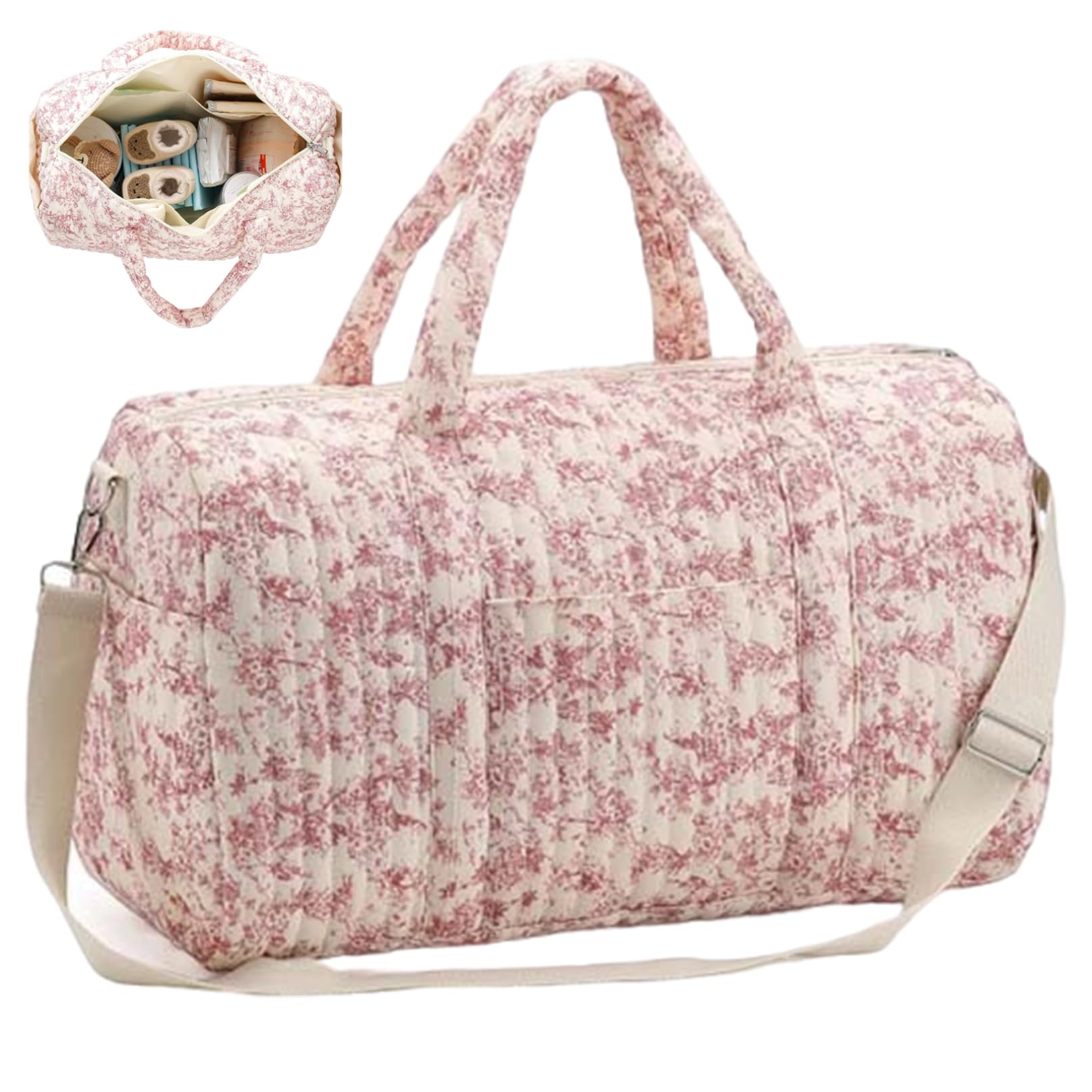 Borsone da viaggio, 18x8.7x11 Borsa da viaggio portatile con motivo floreale morbido con tracolla per viaggi all'aperto Donne Ragazze, Decorazione