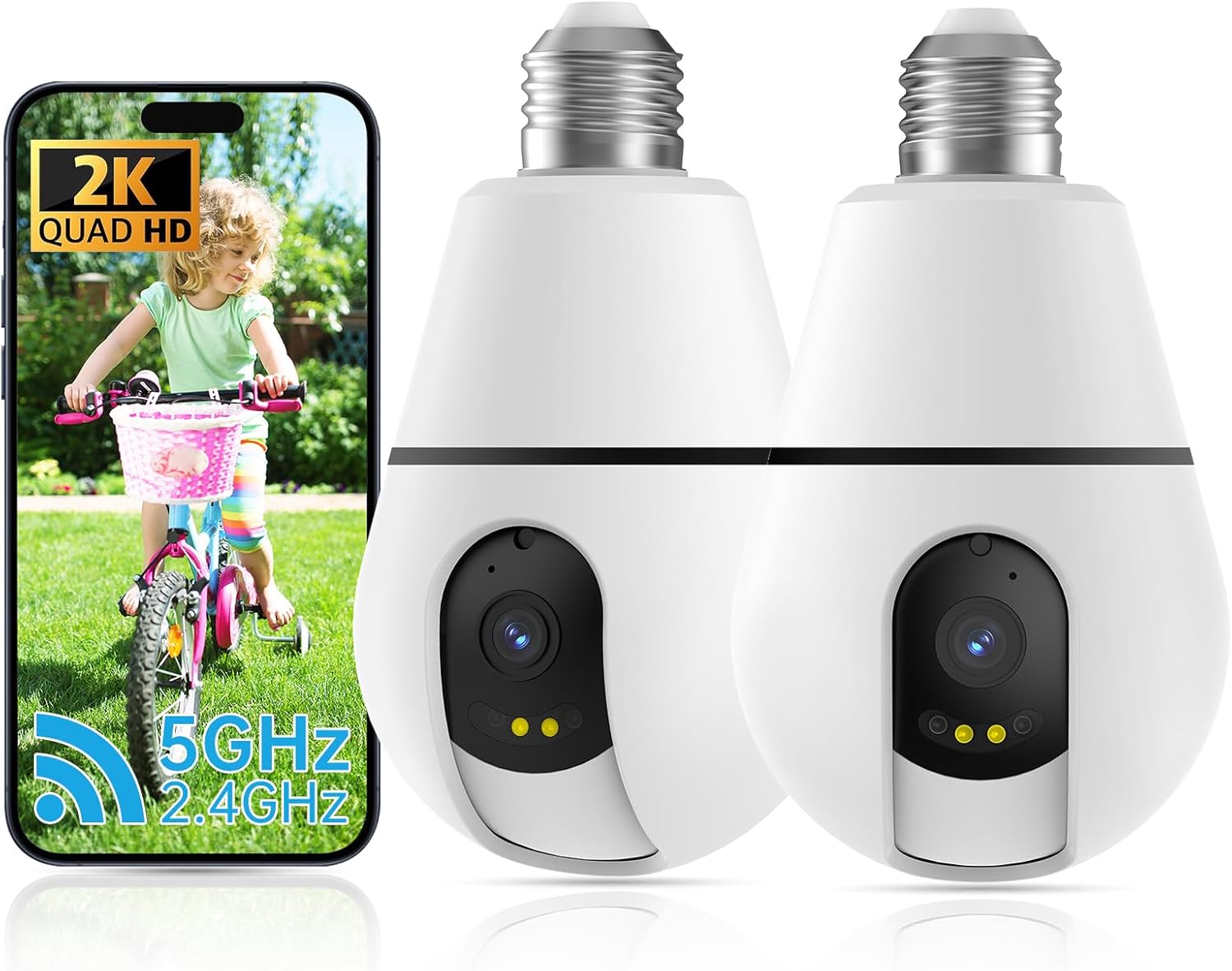 2K Light Bulb Security Camera 5G&2.4Ghz WiFi Security Cameras Wireless Outdoor Indoor,AI WiFi Camera,Cameras for Home Security,US-Based Cloud Storage,911 Emergency Dispatch(2Pack)