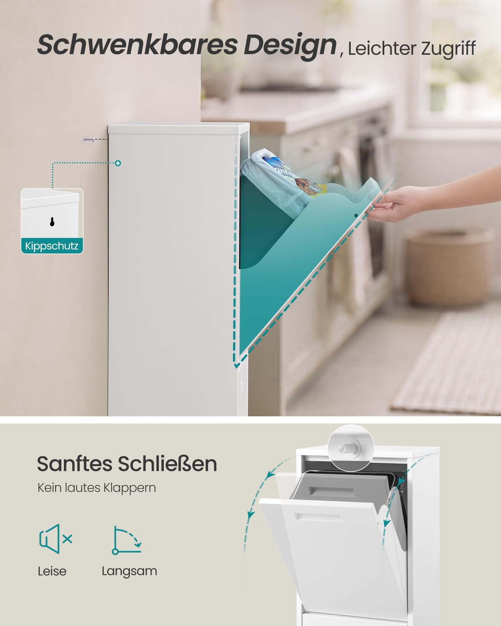 SONGMICS Mülleimer Küche 2 x 17 L Mülltrennsystem