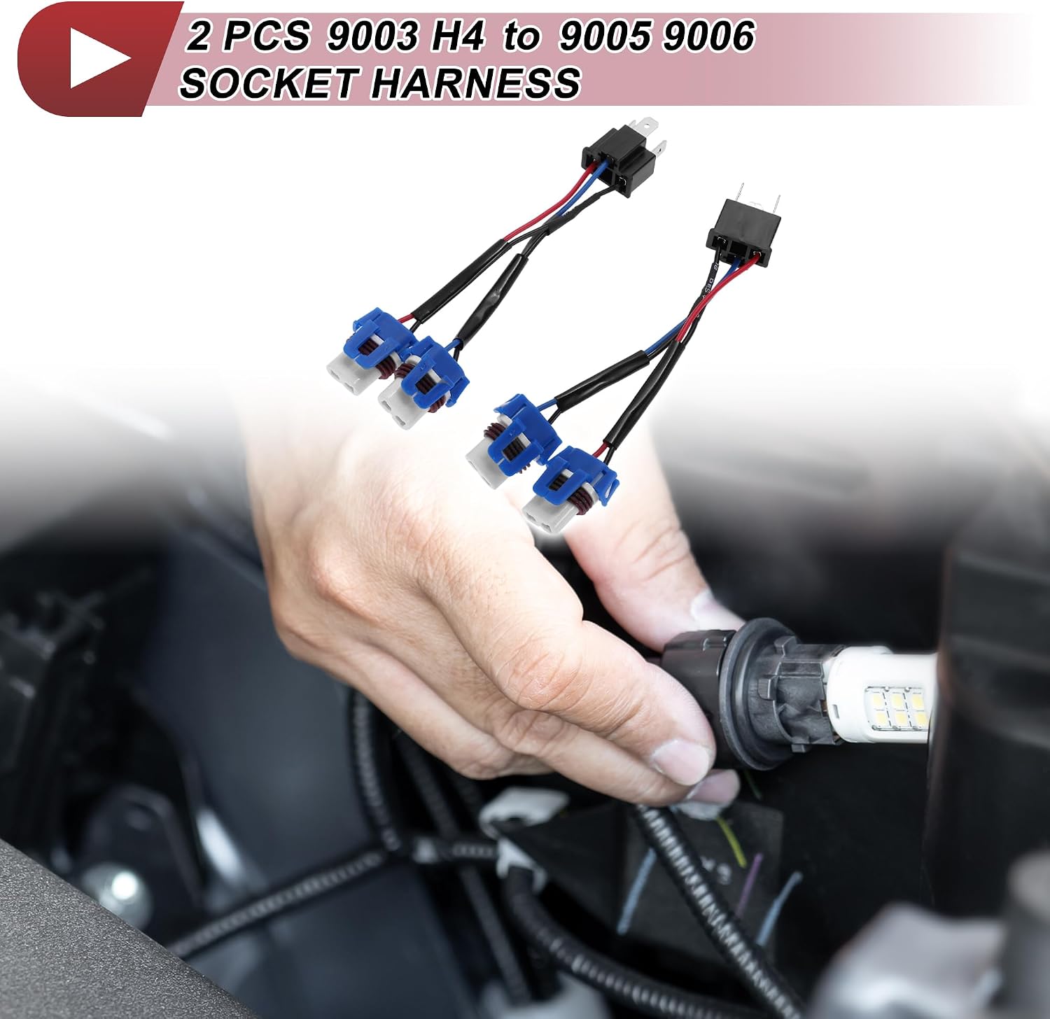 2 Pcs Headlight 9003 H4 Bulb Socket Wiring to 9005 9006 Lamp Bulb Pigtail Connector Plug Harness