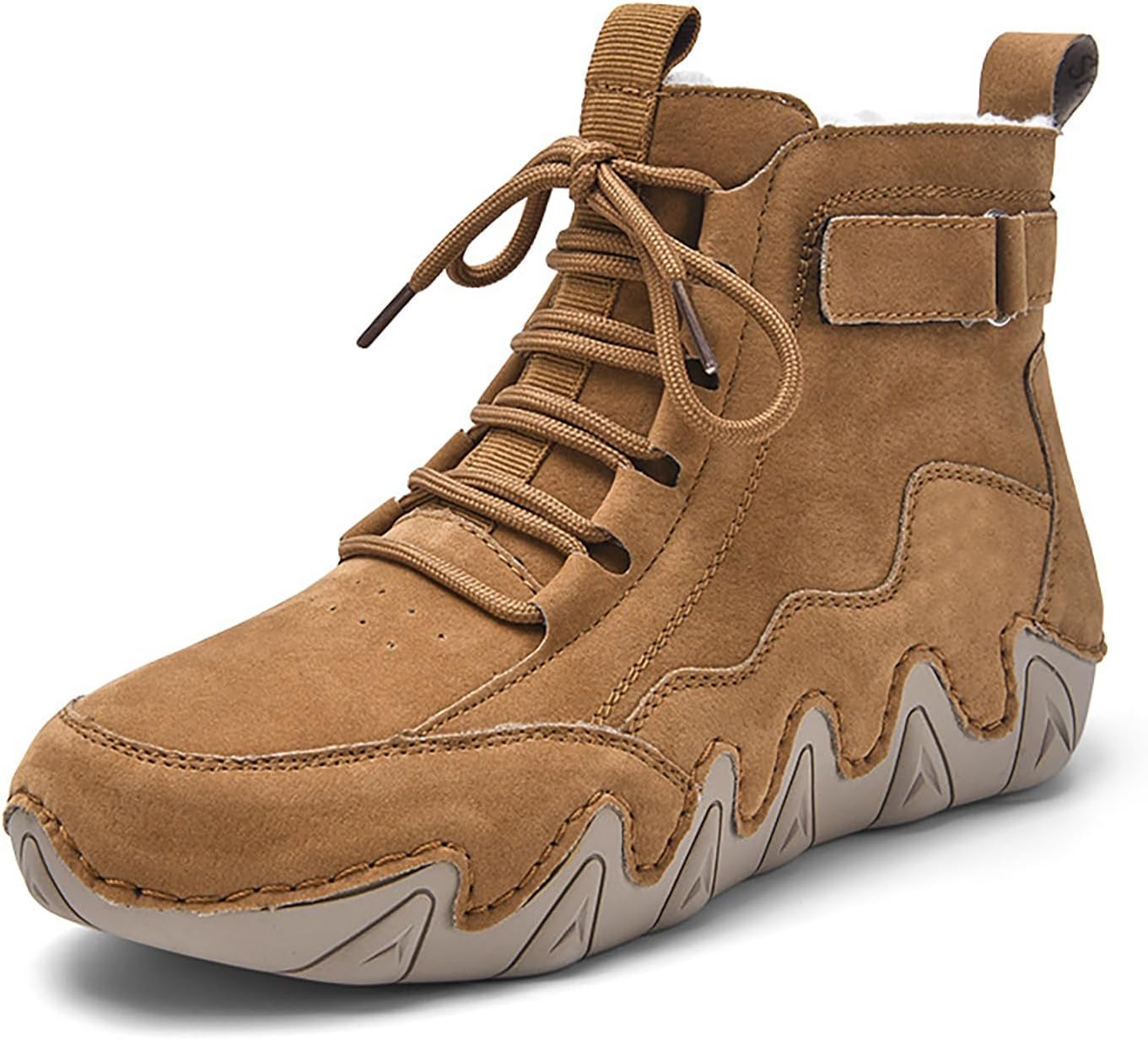 Women'S Suede Lace-Up Flat Handmade Booties Fashion Round Toe Side Zipper Slip-On Waterproof Outdoor Hiking Boots For Driving Trail