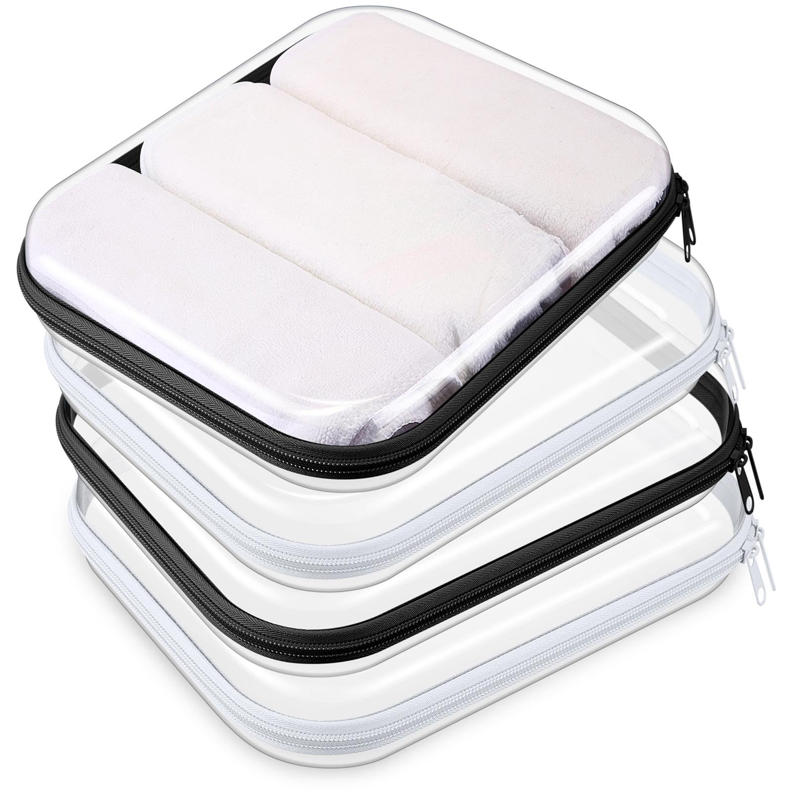 Hoolerry 4 Pcs Hard Clear Zipper Case Makeup Bags Plastic Pencil Pouch Transparent Storage Box Containers for Cosmetics, Snacks, Building Blocks,