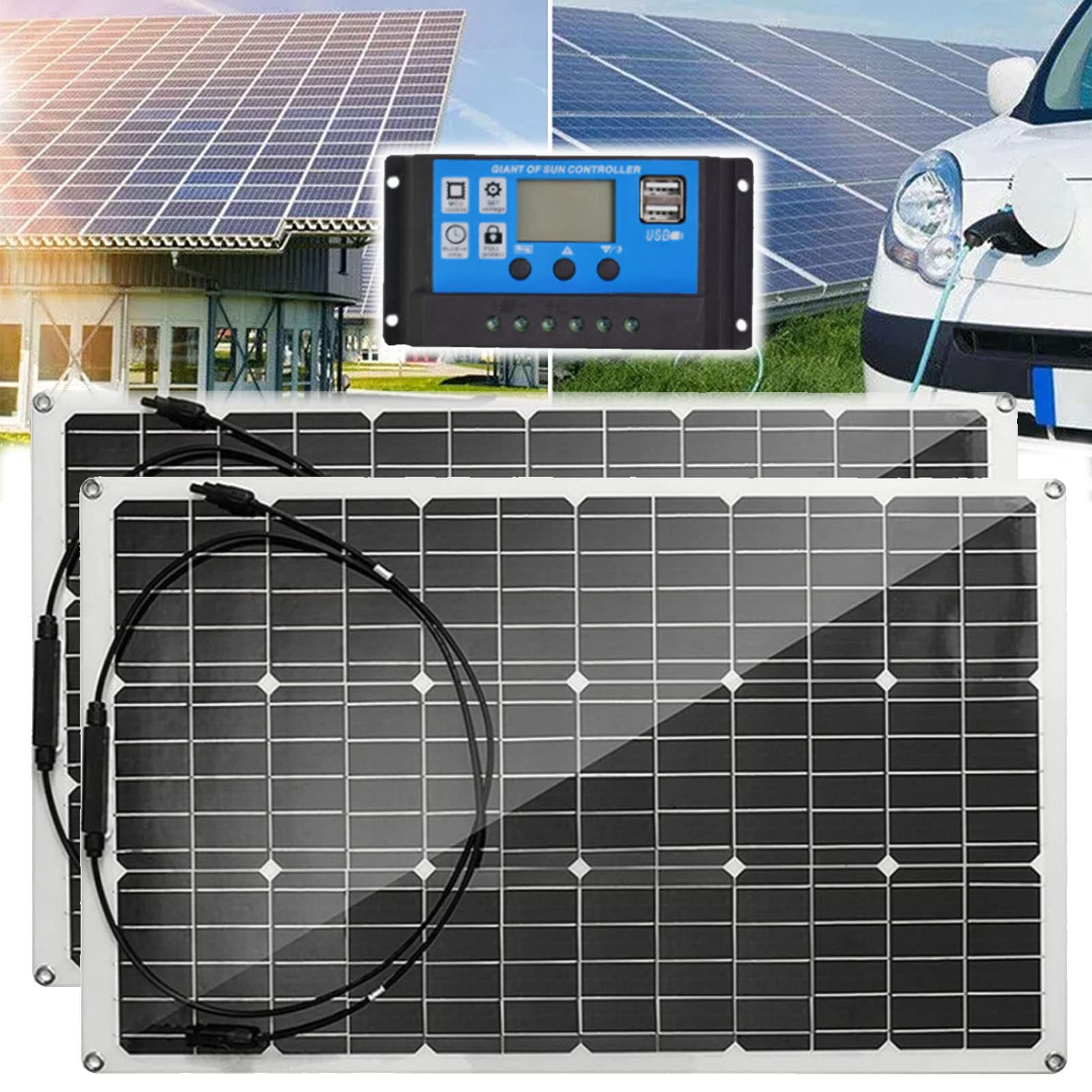 Pannelli Solari Flessibili 18V 400/800 Watt Pannello Solare Monocristallino, Modulo Solare Ad Alta Efficienza Carica Fotovoltaica per Batteria Camper Barca Caravan e Altri Sistemi Fuori Griglia,800W