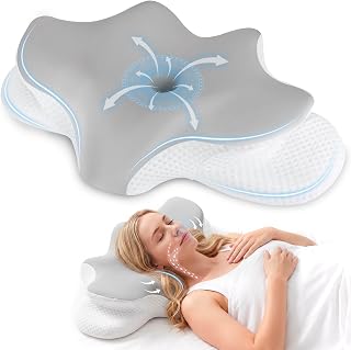 Cervical Neck Pillow for Pain Relief, Ergonomic Contour Pillow for Sleeping, 2 Heights Cooling Pillow for Neck and Shoulder Support, Memory Foam Orthopedic Pillow for Side Back Stomach Sleepers