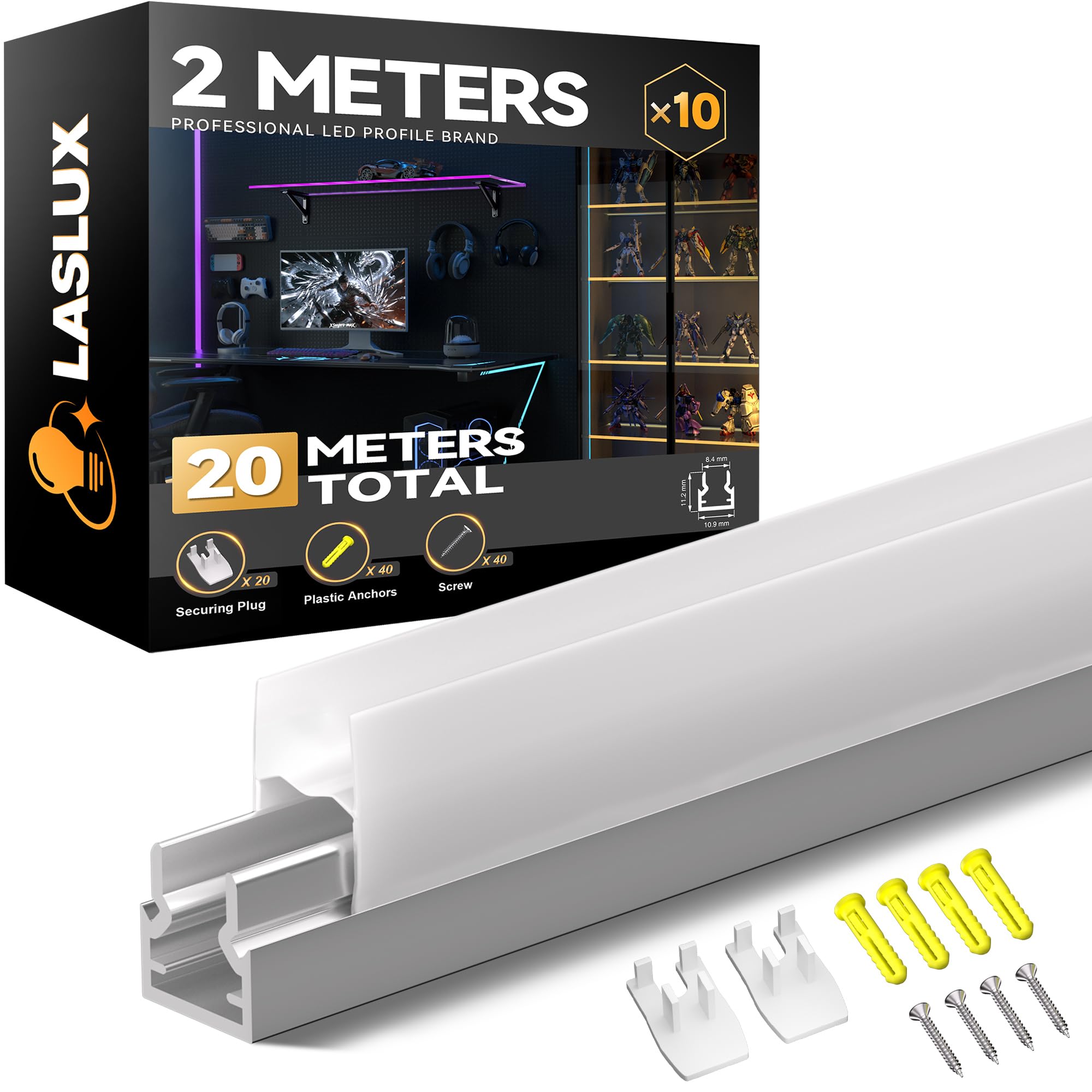 Éclairage LED pour bord de vitrine, 10 LED en aluminium, 2 m, sol en verre de 6 à 8 mm, profilé en U découpable, éclairage de sol en verre pour étagères de présentation, vitrines, bars