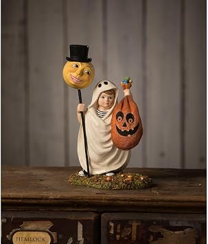 Bethany Lowe Resin Boo Bandit تحمل حقيبة JOL وتمثال طاقم القمر، أبيض، TD3153