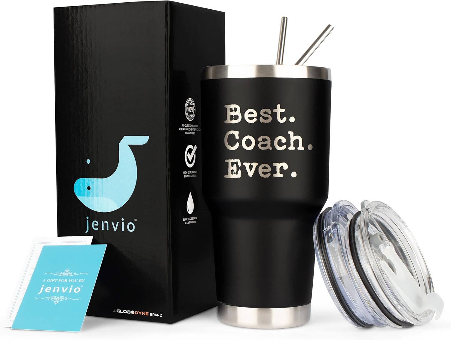 JENVIO Coach Gifts | Best Coach Ever | Stainless Steel Laser Etched Travel Tumbler Coffee Mug with 2 Lids and 2 Straws | Basketball Volleyball Wrestling Swimming Christmas (30 Ounce Black) - Image 2