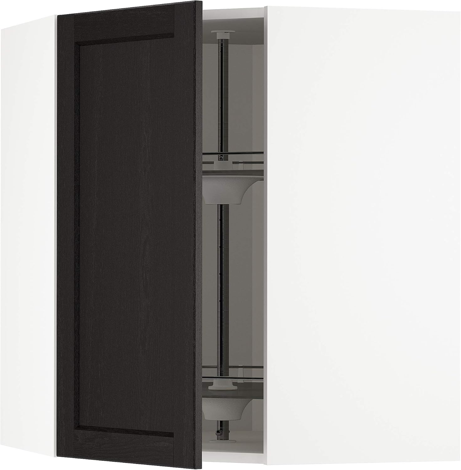 METOD Corner wall cabinet with carousel, white/Lerhyttan black stained, 68x80 cm