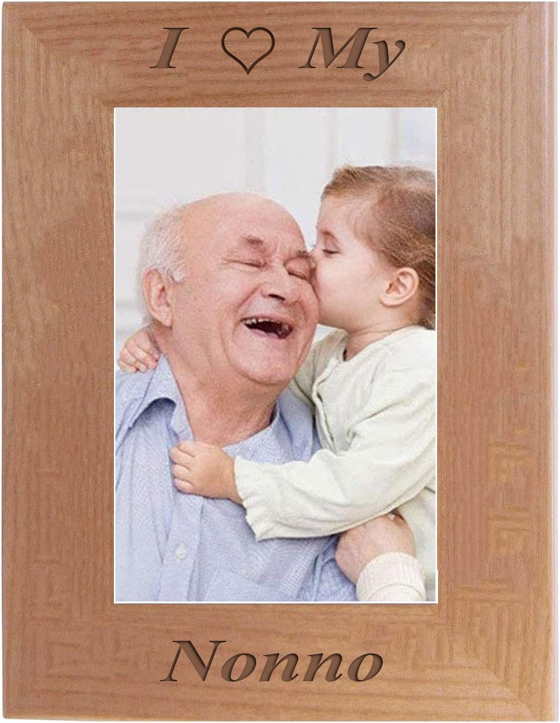CustomGiftsNow I Love My Nonno Laser Engraved Wooden Wall Hanging/Tabletop 4x6 Picture Group Family Vertical Portrait Natural Alder Wood Photo Frame