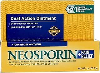 Neosporin + Maximum-Strength Pain Relief Dual Action Ointment, First Aid Topical Antibiotic & Analgesic Ointment for 24-Hour Infection Protection with Bacitracin Zinc & Pramoxine HCl, 1 oz (Pack of 2)