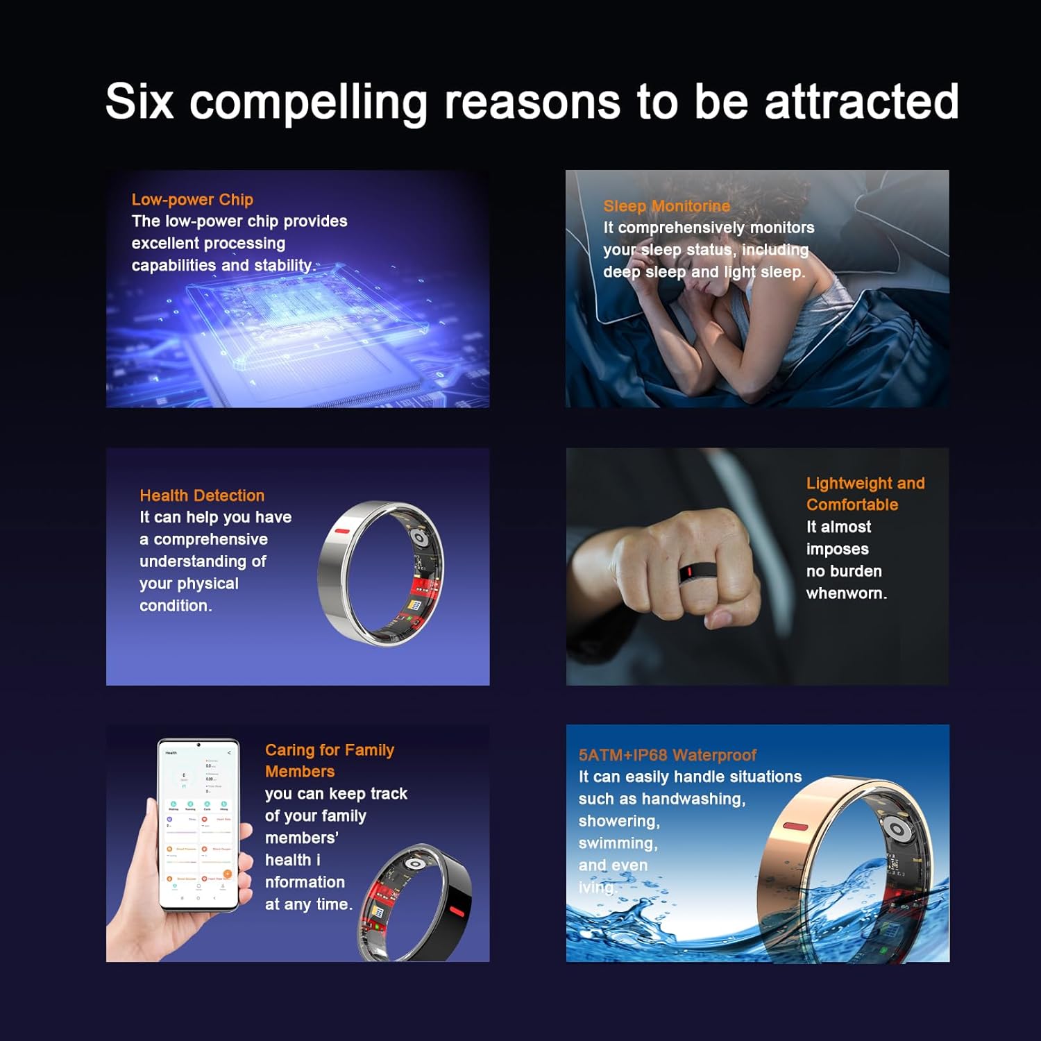 Smart Rings for Men & Women,Tracker with Step,Fitness,Health,Sleep,Blood Pressure,Smart Wearable,iOS & Android Compatible,Non-Subscription (Black, 7) - Image 2