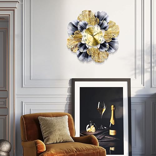 Miniatura 2 de Reloj de pared grande moderno, silencioso de 26.8 pulgadas, funciona con pilas, para sala de estar, dormitorio, decoración de oficina Dorado/Negro